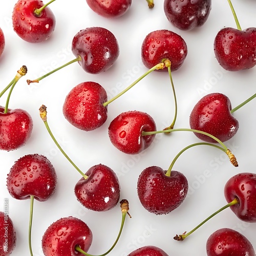 Bunch of red cherries with their stems still attached