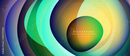 Abstract colorful layers create dynamic circular design. Gradient hues blend, forming vibrant visual experience. Modern aesthetic.