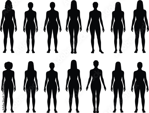 Silhouettes of Women of Different Body Types and Heights woman female