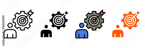 Coaching Icon Set Multiple Style Collection. Mentor, Goal Setting, Motivation, Teamwork, Training, Personal Development, Vision, Strategy, Leadership, Feedback, Success, Performance Review, Empowerme