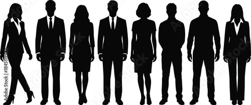 Business people silhouettes collection, professional men and women standing together, corporate office vector illustration for teamwork, leadership, diversity, recruitment