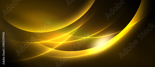 Golden curves radiate from bright source. Dark background emphasizes flowing lines, creating dynamic visual effect. Smooth gradients define shapes.