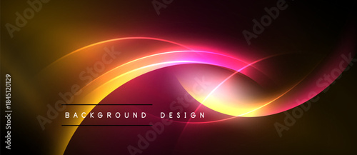 Abstract vibrant lines create dynamic energy. Warm colors blend into dark background. Text reads background design.