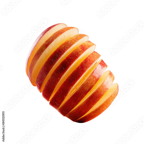 Sliced red apple spiral against black background studio shot fruit food, Png On White Background, Isolated on Transparent Background, Cut Out