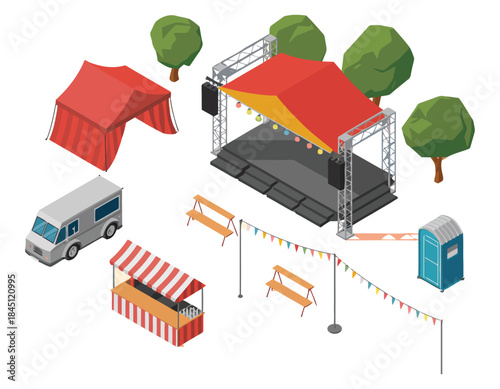 Isometric festival elements for outdoor event