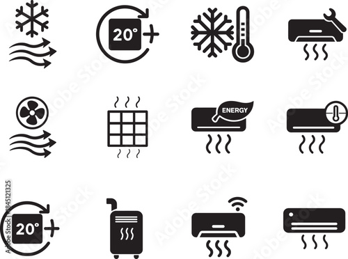   Air conditioning icon set in outline style for cooling, HVAC, climate control design .
