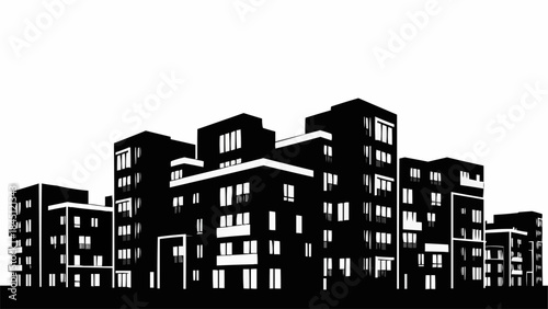 Modern Apartment Buildings Silhouette Cityscape.