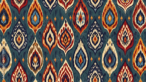 Intricate Ikat Pattern with Bohemian and Tribal Motifs.