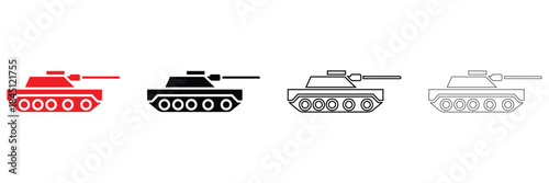 military tank icon vector, army tank military symbol vector, silhouette and line art