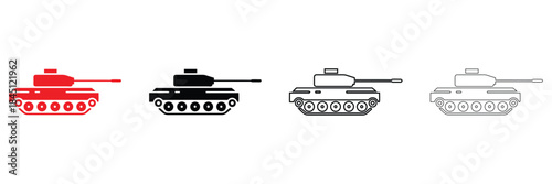 military tank icon vector, army tank military symbol vector, silhouette and line art