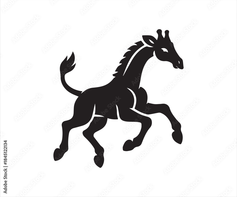 Fototapeta premium Running Horse Silhouette Illustration in Black and White Vector Style