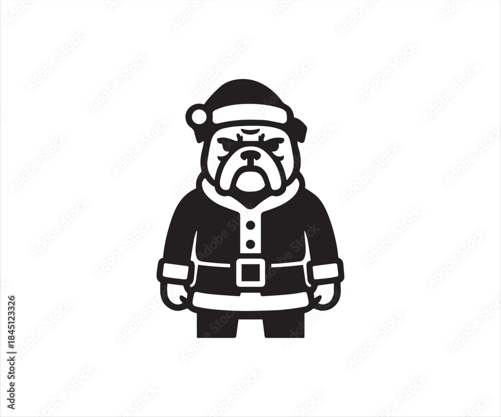 Obraz premium Cute Santa Bulldog Mascot Cartoon in Black and White for Christmas