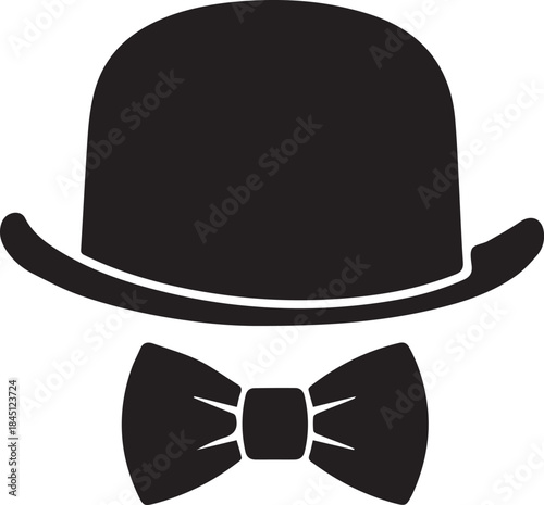 Classic black bowler hat and bow tie silhouette