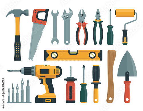 Set of various hand tools for home improvement