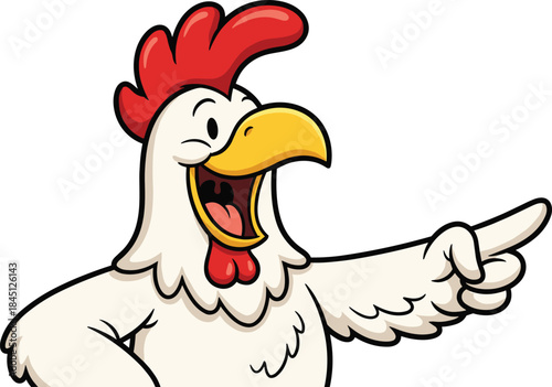 Funny, cartoon, chicken, pointing, laughing, expression, farm, bird, character, illustration, humorous, animal, mascot, comic, gesture, cheerful, design, isolated, playful, concept