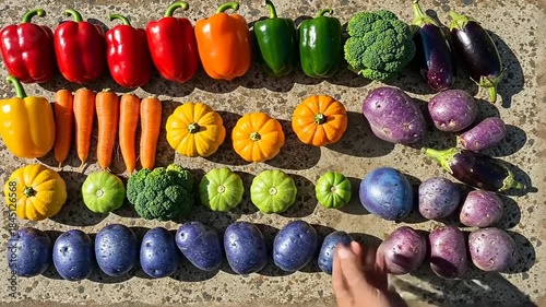 Colorful assortment of vegetables arranged outdoors