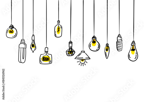 hand drawn illustration of various types of hanging lamps
