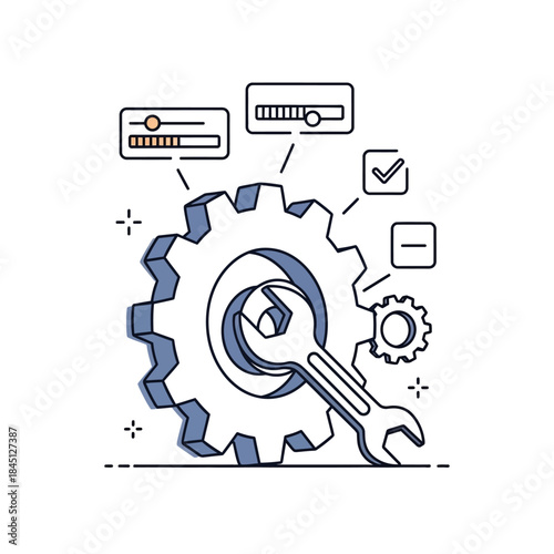 Gear and Wrench Illustration for Settings and Configuration.