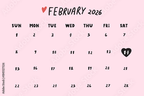 Typographic February 2026 Calendar Vector. No grid. Ideal for social media managers, poster designers, and brands.