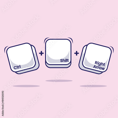 Keyboard combination shortcut Ctrl plus shift and right arrow icon, button, symbol technology illustration. Work efficient innovation