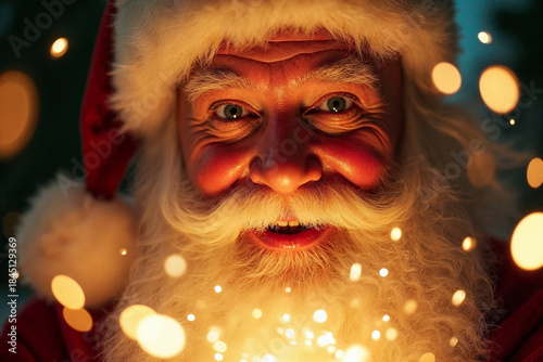 Santa Claus Portrait with Magical Sparkles Around Face