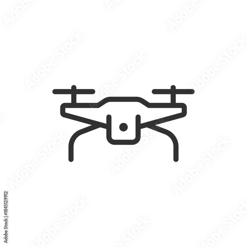 Drone with camera, linear icon. Aerial device for remote flight. Line with editable stroke.