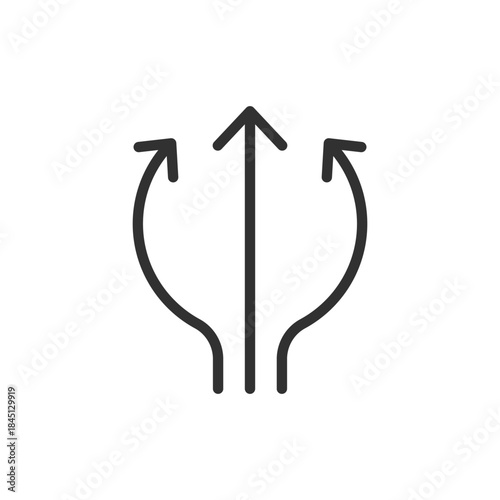 Arrows merging upward, linear icon. Flexible paths and alternative routes to goal. Line with editable stroke.