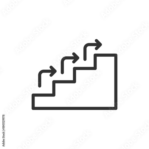 Stair steps with arrows, linear icon. Step-by-step progress and process development. Line with editable stroke.