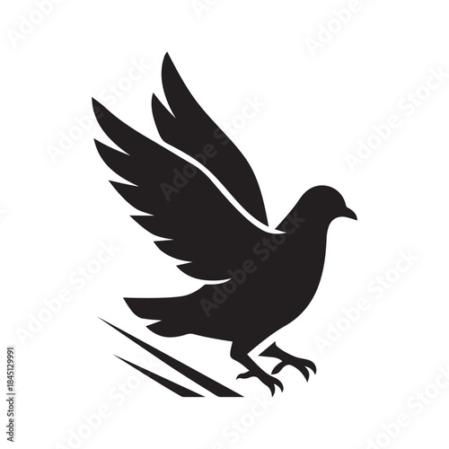 Wallpaper Mural Dynamic black pigeon silhouette vector isolated on white background taking off with motion lines and upward wings Torontodigital.ca