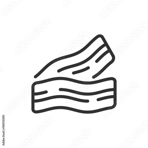 Bacon strips, linear icon. Cooked meat slices and food ingredient. Line with editable stroke.