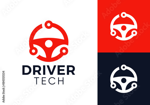 steering wheel tech connection logo vector design concept