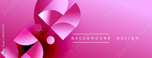 Abstract pink design features overlapping geometric shapes. Gradient hues create dynamic visual effect. Modern background element.