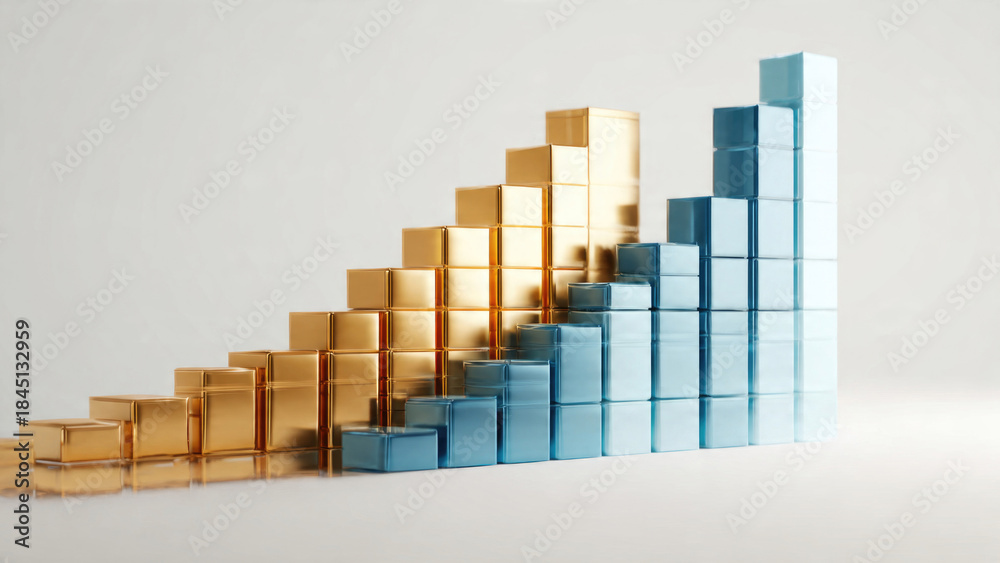 Fototapeta premium Gold and Blue Cube Chart