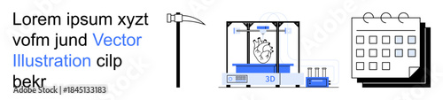 Technology, medical innovation, healthcare, time management, scientific development, futuristic design. Features a 3D printer creating a heart next to a calendar. Medical innovation and time