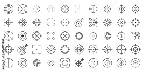 Transparent PNG available
Target and aim icon set, crosshair, bullseye vector, precision, accuracy, and focus icon for aiming, archery, shooting, or navigation