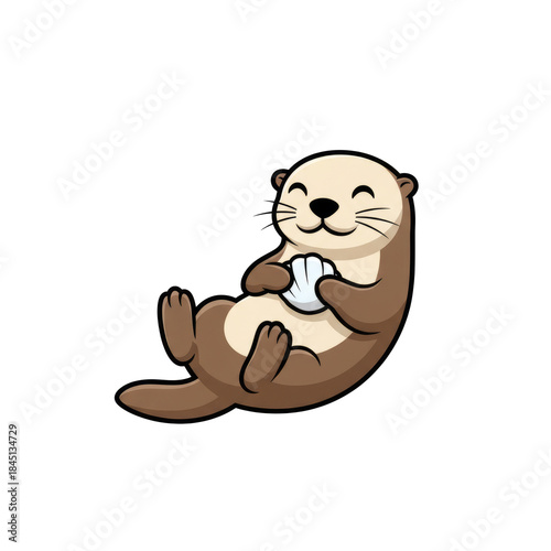 A cute, digital cartoon of a brown and cream-colored otter, smiling, lying on its back, holding a white cloth, with a transparent background