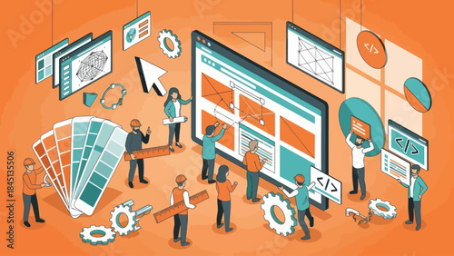 Team of designers collaborating on a web development project.