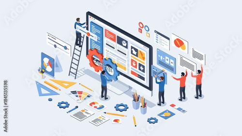 Web Design and Development Process with Team Collaboration.