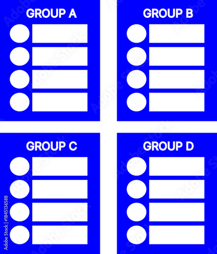 Minimalist Competition Four Group Standings UI with Team Name and Logo Placeholders 