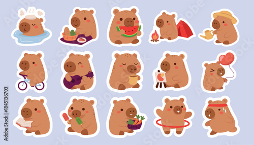 Cute Capybara Sticker Set with Fun Daily Activities