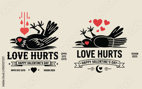A vintage-style love hurts graphic illustrating the pain of romance on valentine's day