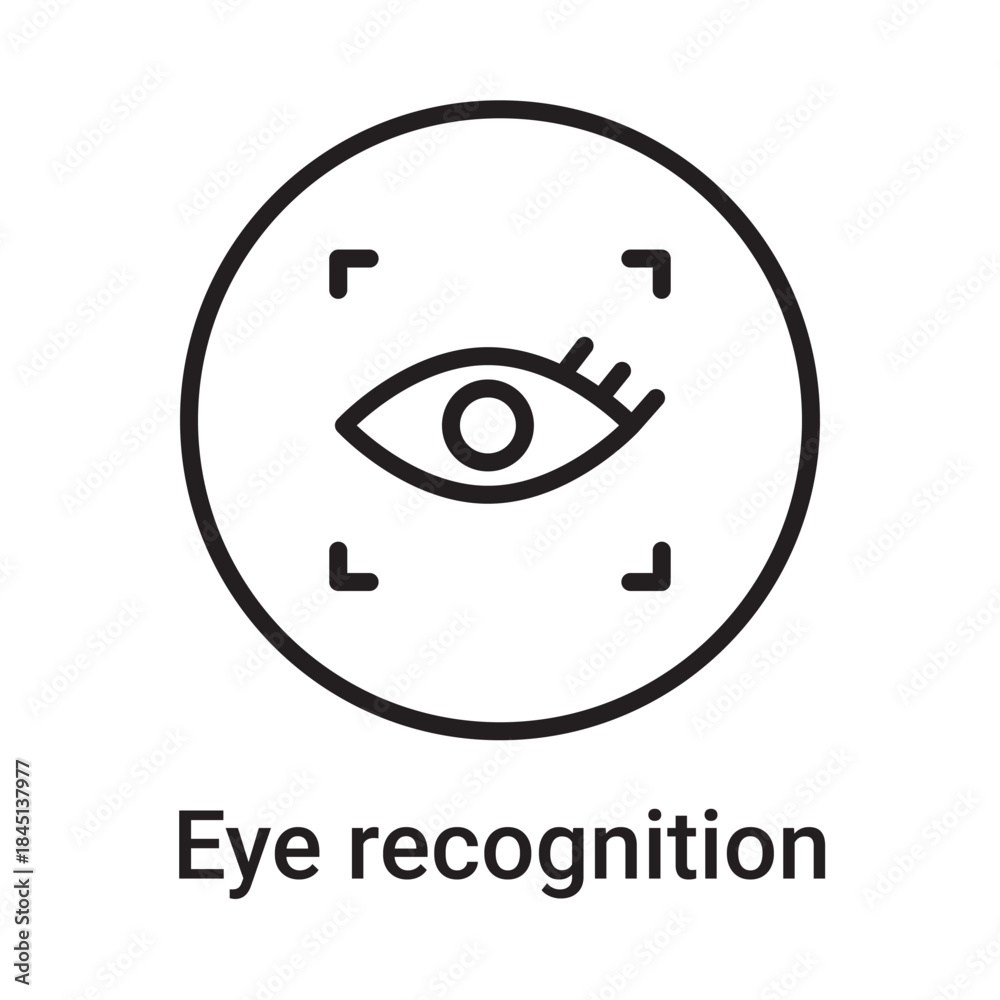 Obraz premium Eye recognition icon. Vector line symbol for a website, product card, presentation and mobile app, packaging or instruction. Editable outline sign