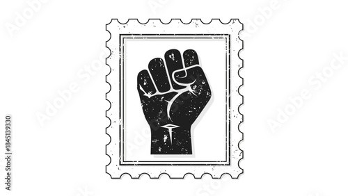 Distressed raised fist stamp with worn white background