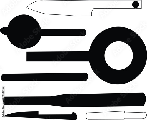 Collection of wooden kitchen utensils arranged in a row these utensils include various types of spoons and spatulas. showcasing different shapes and sizes. all made from wood. ideal for cooking. 