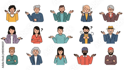 Diverse Group of People Expressing Confusion and Uncertainty with Shrugging Gestures