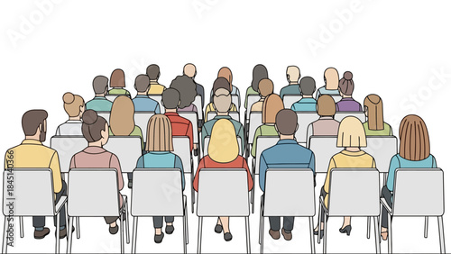 Diverse Audience Sitting in Rows Attending a Presentation or Seminar Event