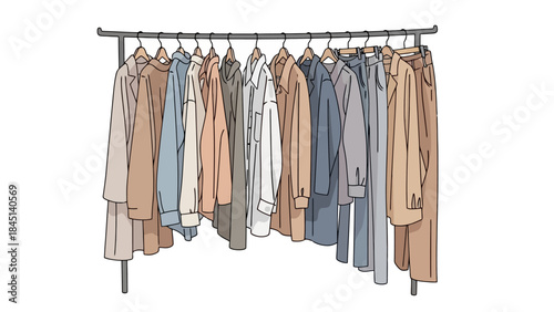 Assortment of Women's Outerwear Hanging on a Clothing Rack