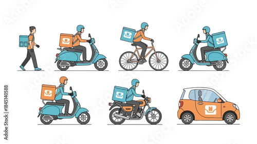 Delivery Service Personnel and Vehicles: Diverse Transport for Food and Parcel Courier