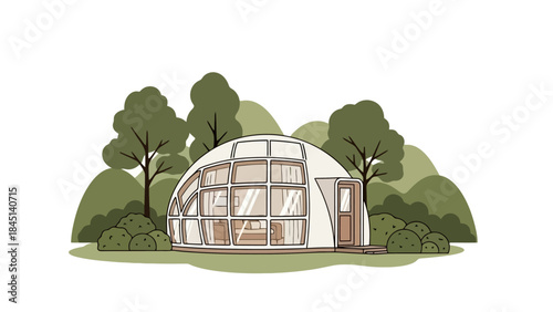 Modern Geodesic Dome House with Large Surrounded by Trees