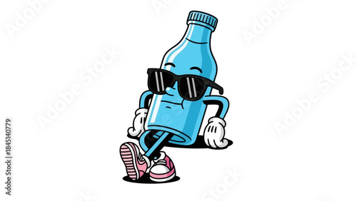 Cool Cartoon Water Bottle Character Wearing Sunglasses and Sneakers, Relaxing